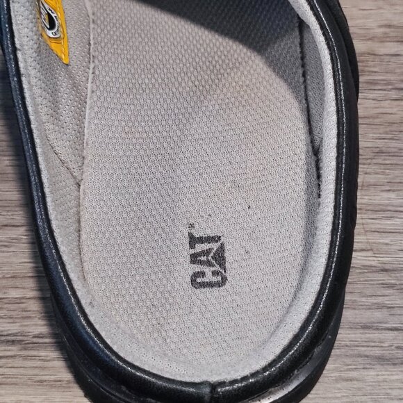 CAT Caterpillar Mule Clogs sz 7W Black Leather Walking Machines Slip On Platform - Picture 7 of 16